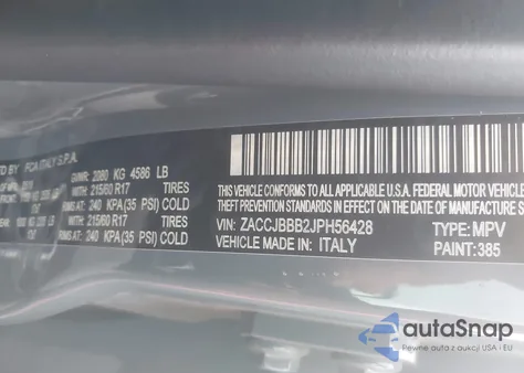 2018 Jeep Renegade Latitude 4X4 from USA, damaged, VIN ZACCJBBB2JPH56428